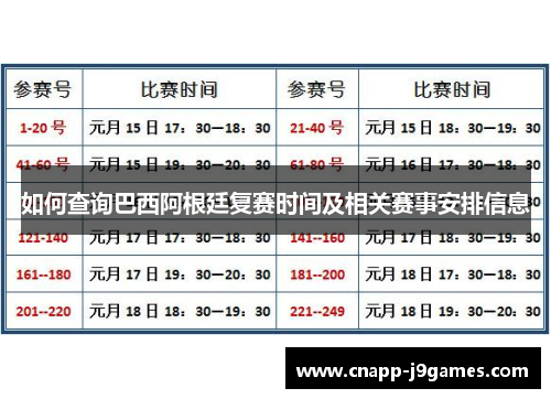 如何查询巴西阿根廷复赛时间及相关赛事安排信息